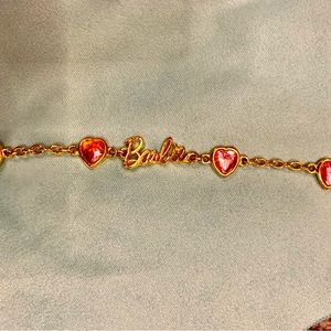 Vintage Barbie bracelet. 4 pink hearts, gold tone,”Barbie” center & tag EUC🩷🩷